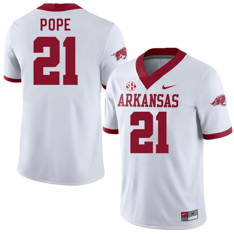 Men #21 JuJu Pope Arkansas Razorbacks College Football Jerseys Stitched-Alternate White